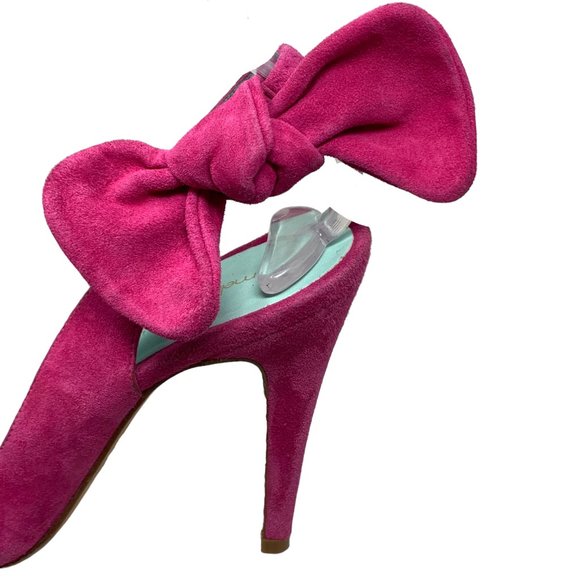 MELLOW YELLOW Nuevo Pink‎ Suede Peep Toe Slingback Bow Pumps - Picture 4 of 12